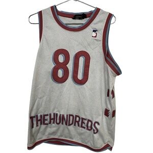 Retro Aged Streetwear Gray Red The Hundreds #80 Basketball Jersey Men’s L